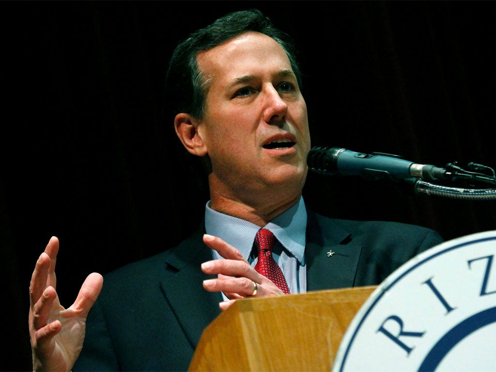 Rick Santorum addresses an audience in Phoenix, Arizona, ahead of next week's primary vote