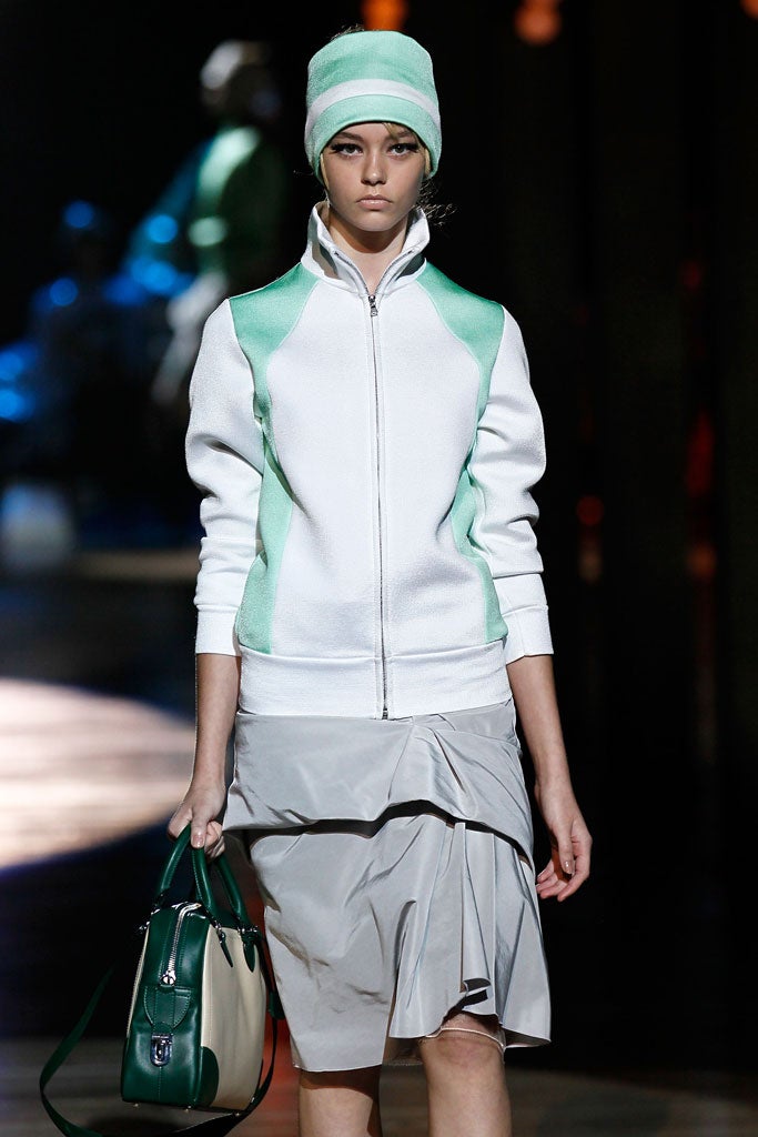 An Olympian year: Sports fans will be pleased to see that sweatshirts, shorts, bomber jackets and hoodies have been given a high fashion spin (here by Marc Jacobs) in luxurious fabrics and a pastel palette