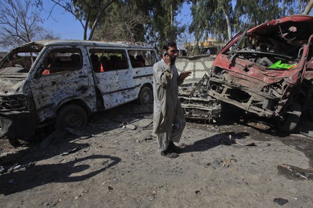At least half a dozen minibuses were damaged by the blast