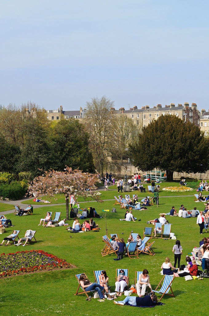 Reading and relaxation: Parade Gardens in Bath. The city is hosting the 'Independent' Literature Festival