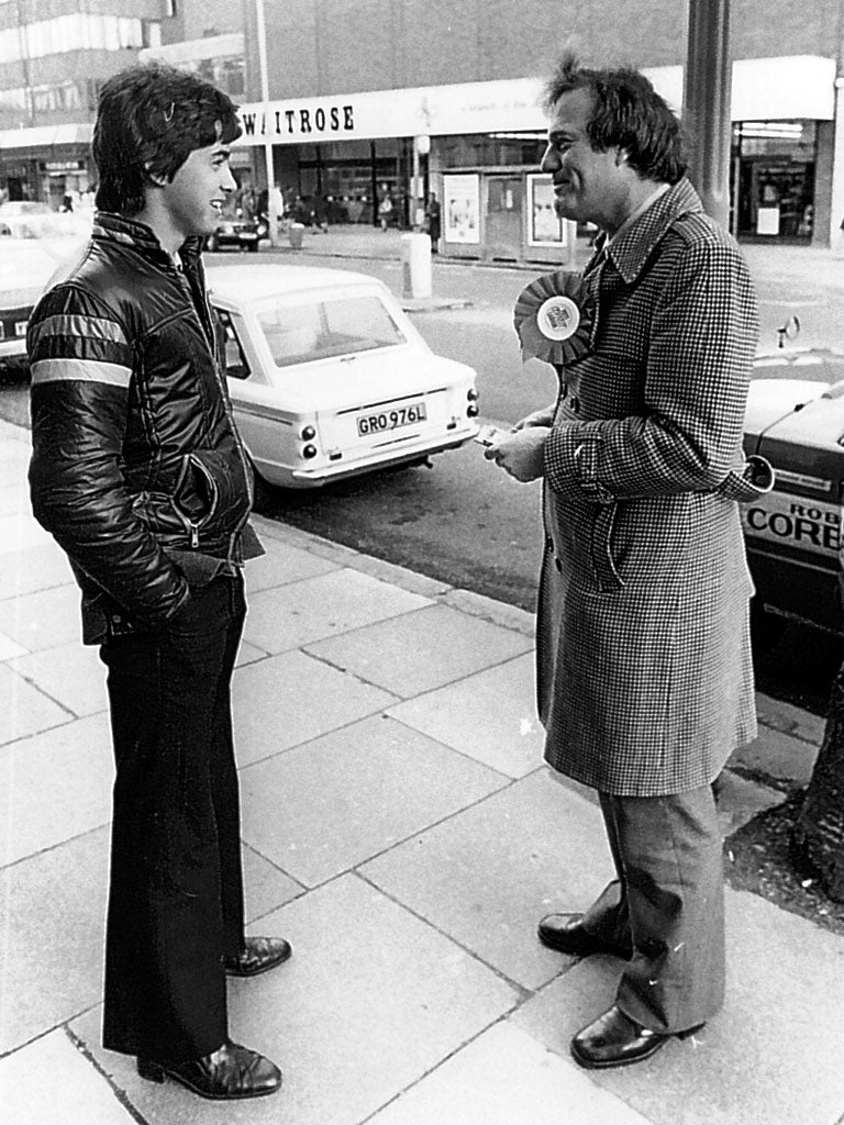 Man of the people: Corbett, right, canvassing in 1979