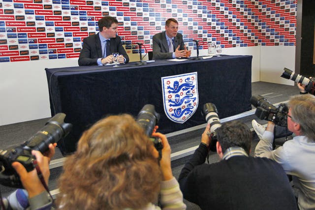 Stuart Pearce speaks to the press at Wembley yesterday 