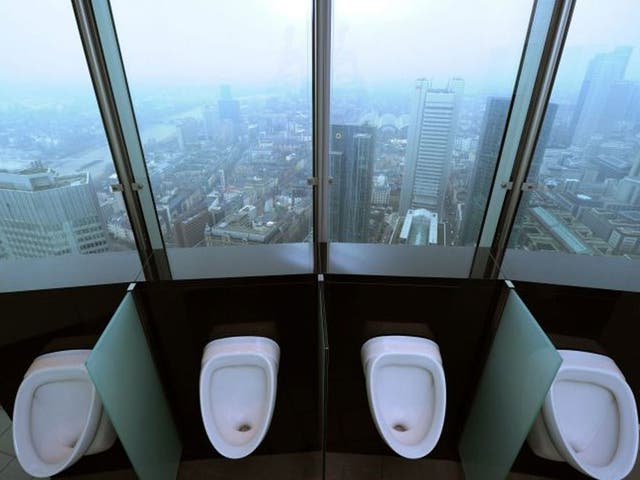 The men's toilet in the 49th story of the headquarters of Commerzbank AG 