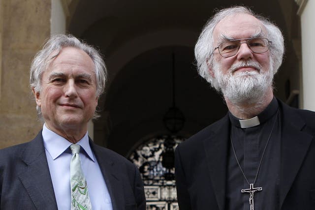 Professor Richard Dawkins and the Archbishop of Canterbury, Rowan Williams outside Clarendon House before the televised debate