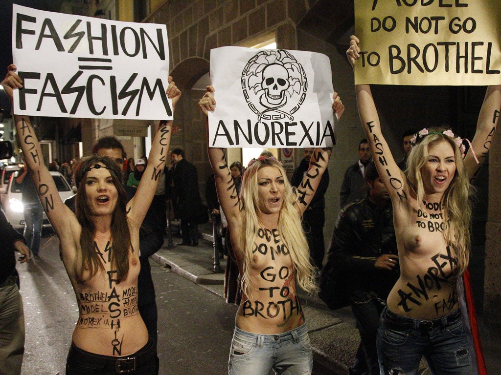 Oksana and Femen protested against the exploitation of models during Milan Fashion Week in 2012 (EPA)
