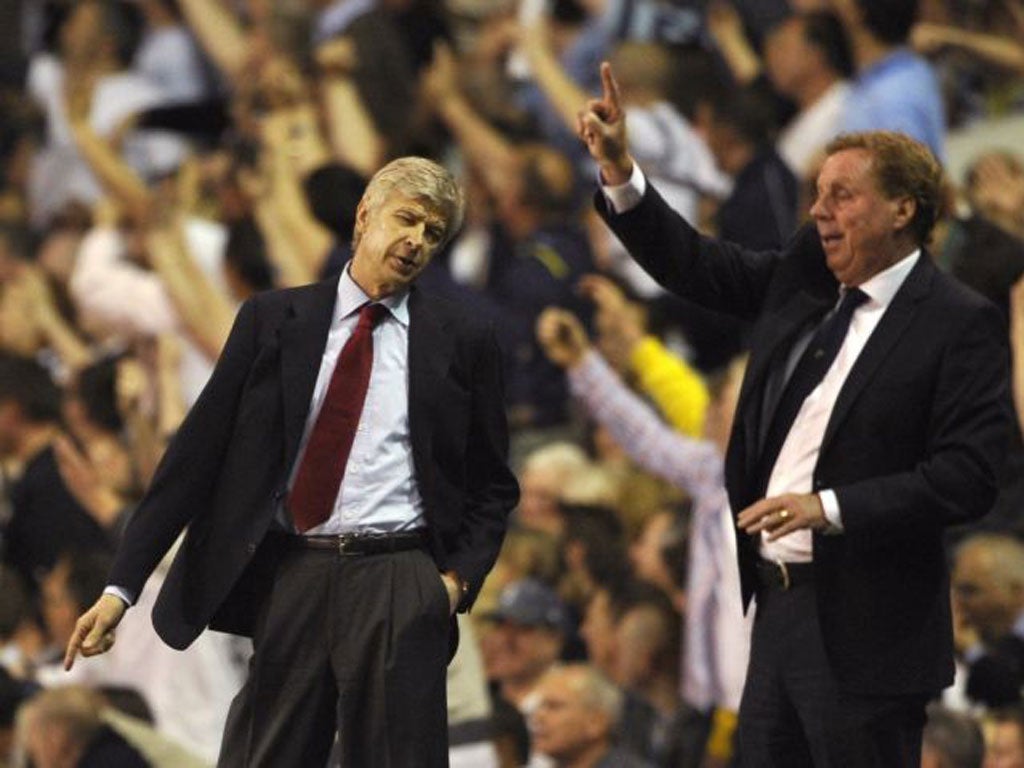 Arsène Wenger’s Arsenal are 10 points behind Harry Redknapp’s
Spurs