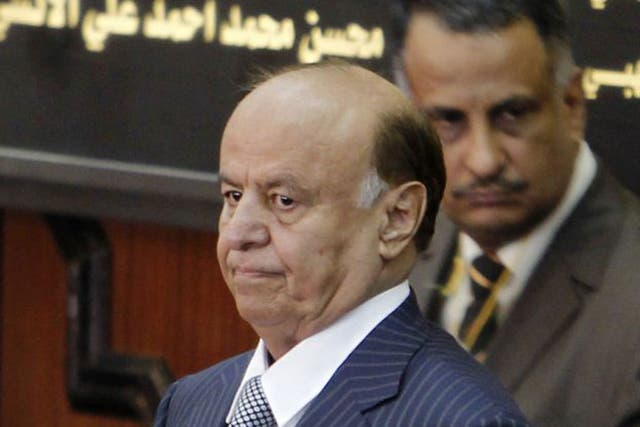 Yemen's newly elected president Abd-Rabbu Mansour Hadi before taking oath at the parliament today