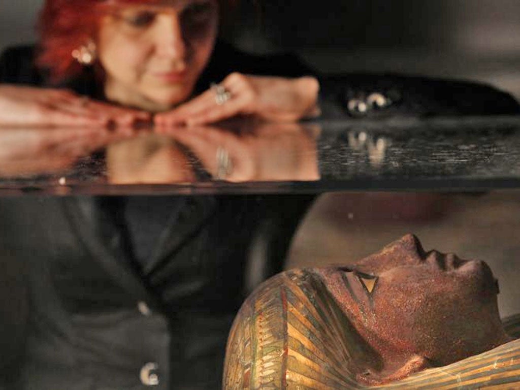 On reflection: Henrietta Lidchi, world cultures keeper, with one of Ankhhor’s coffins at Fascinating Mummies, which advances our knowledge of the Egyptians