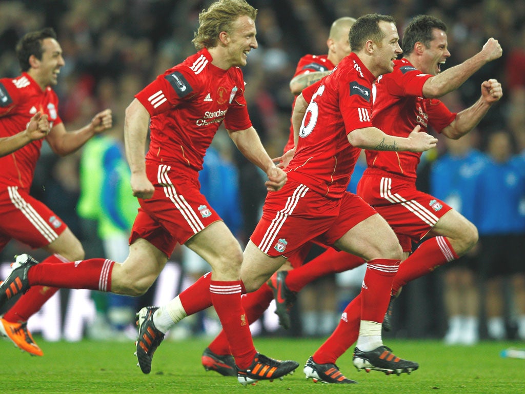 Liverpool players celebrate their win over Cardiff