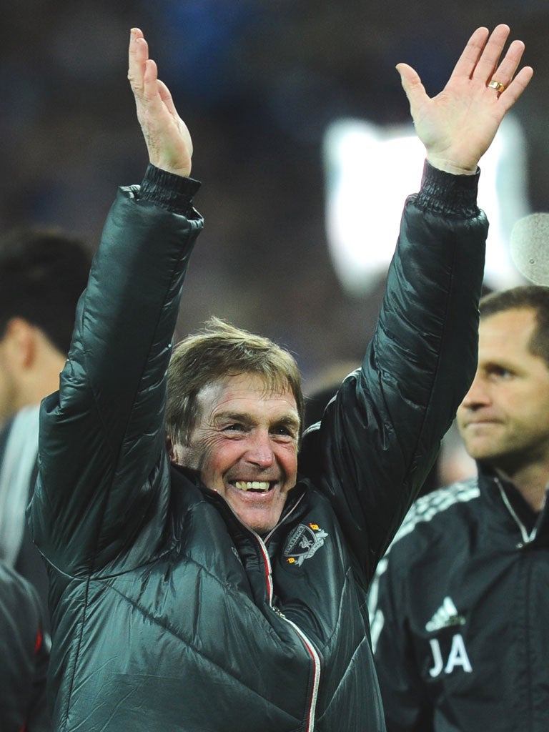 Kenny Dalglish became the seventh manager to win the full set of English trophies - league, FA Cup and League Cup