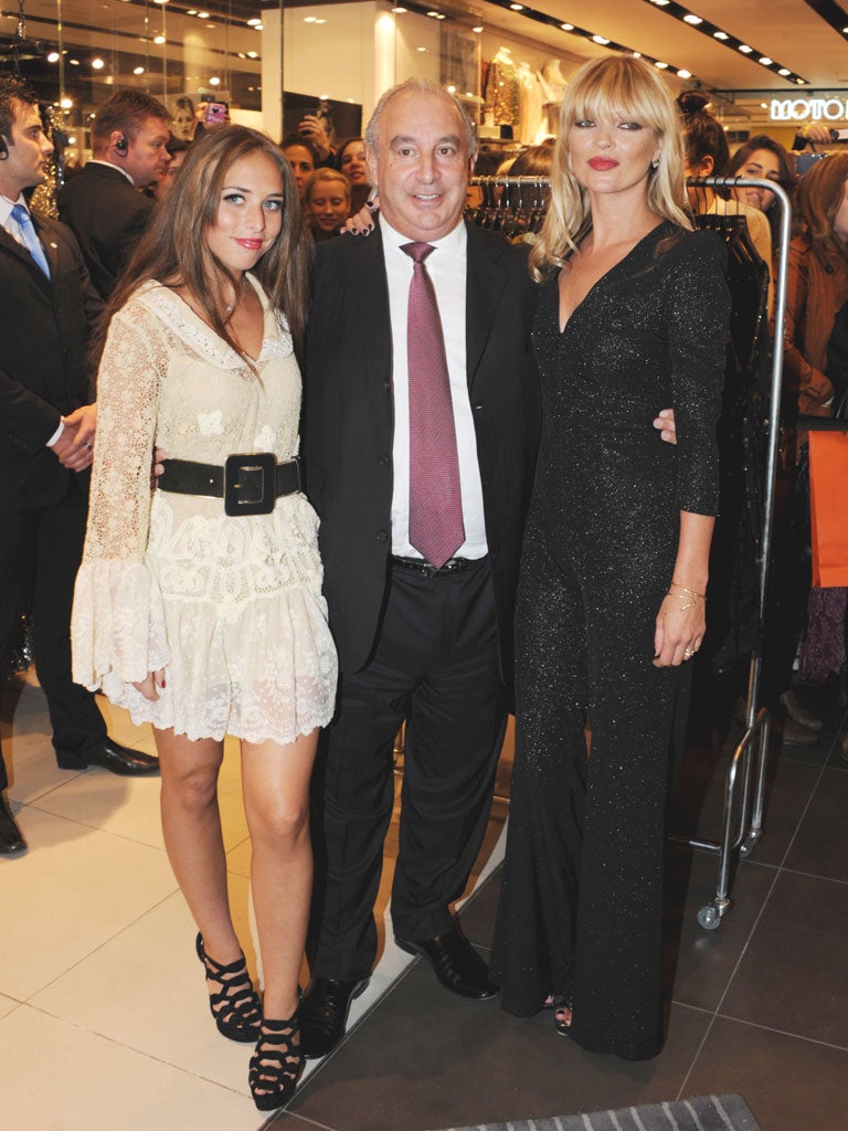 Sir Philip with daughter Chloe and Kate Moss