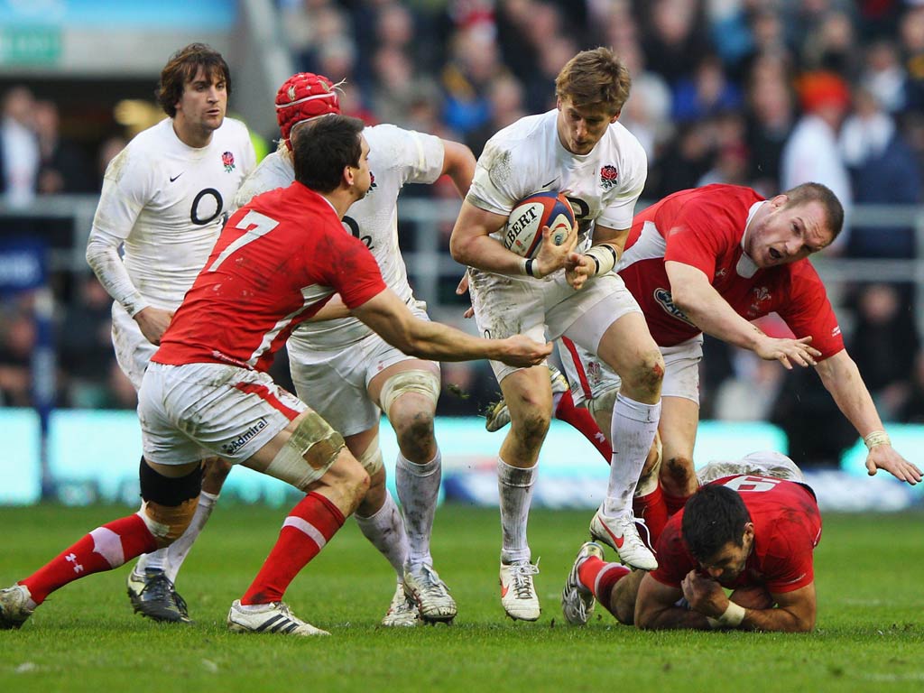 Gethin Jenkins attempts a tackle