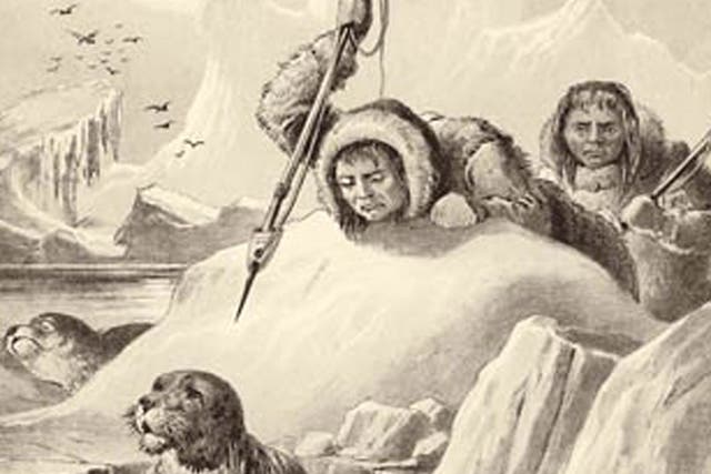 The Stone Age Europeans believed to have migrated to
North America along the edge of the then frozen northern Atlantic would have had to adopt a lifestyle similar to that of
traditional Eskimos depicted here in this 19thcentury print