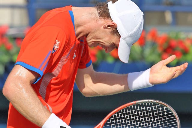 Andy Murray reacts during his victory over Michael Berrer in Dubai 