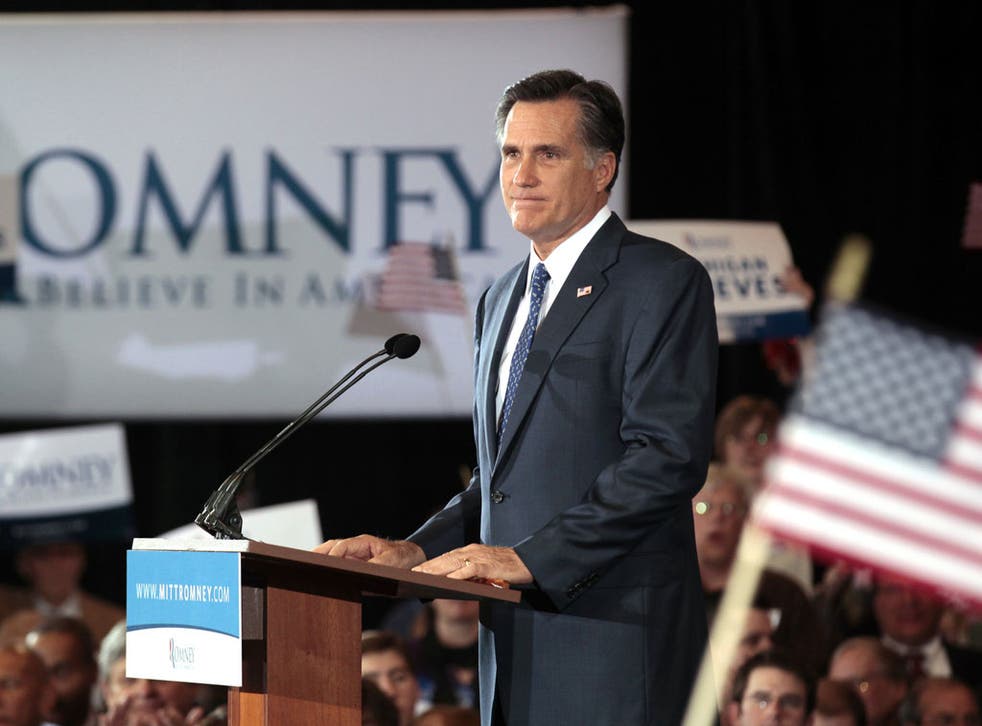 Mitt Romney speaks to supporters at his Michigan primary night rally in Novi