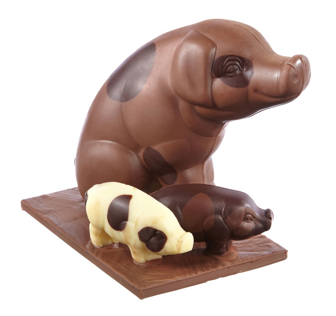 Bettys are selling these gorgeous milk, dark and white chocolate saddleback pigs. £12, bettys.co.uk