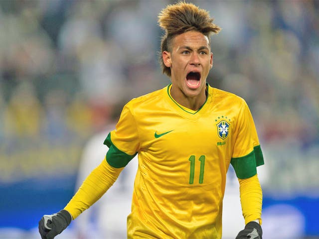 Brazil's Neymar reacts after scoring in the friendly against Bosnia on Tuesday