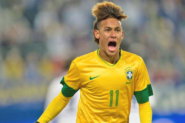 Brazil's Neymar reacts after scoring in the friendly against Bosnia on Tuesday