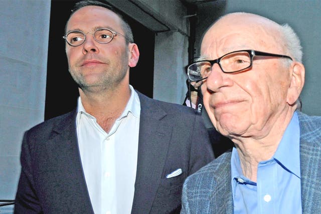 James Murdoch and his father, Rupert, in London last July