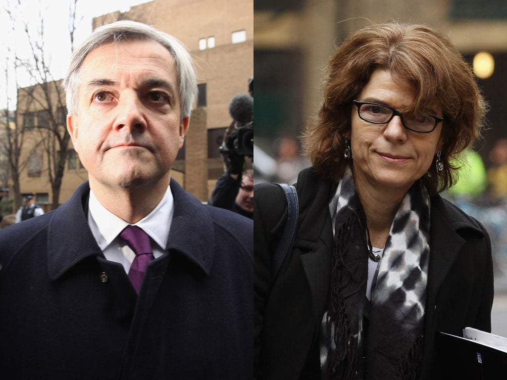 Chris Huhne and Vicky Pryce at Southwark Crown Court yesterday