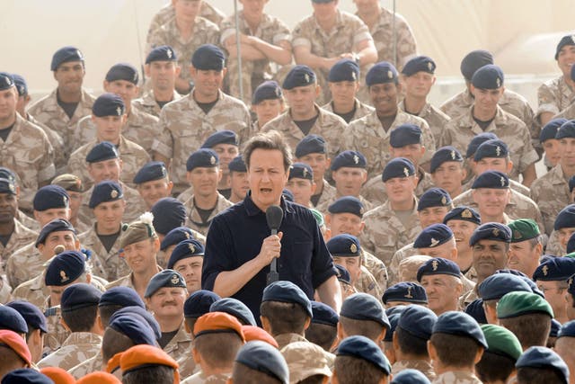 David Cameron at Camp Bastion last year.