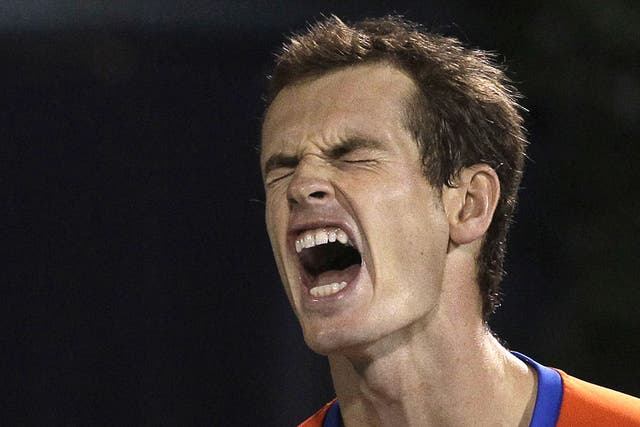 Andy Murray shows his frustration during his straight-sets defeat by Roger Federer in Dubai