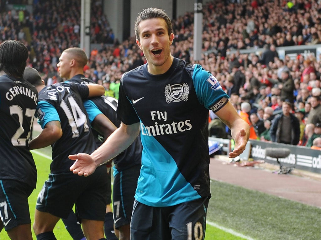 Robin van Persie relishes scoring his second goal at Anfield, a stunning volley which gave Arsenal a 2-1 victory over Liverpool