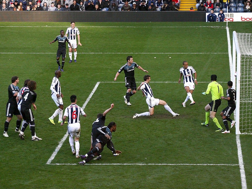 Gareth McAuley turns the ball past Chelsea keeper Petr Cech to earn West Bromwich a third successive Premier League win for the first time since 2002