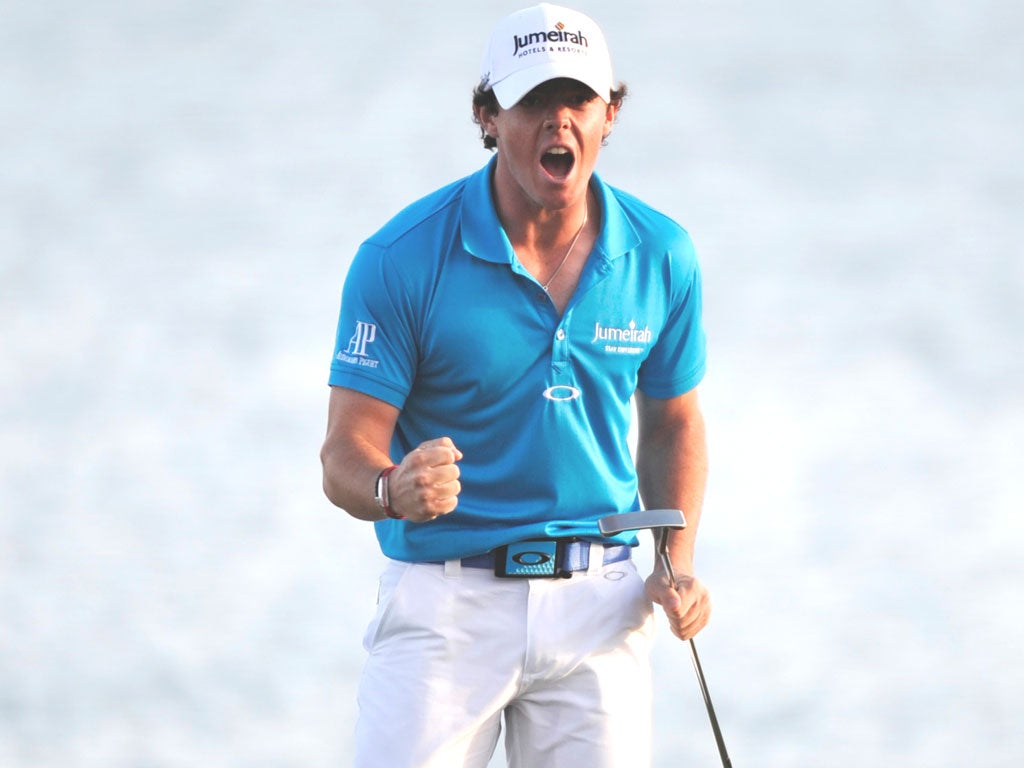 Rory McIlroy reacts after winning the Honda Classic on Sunday to became the top-ranked golfer in the world