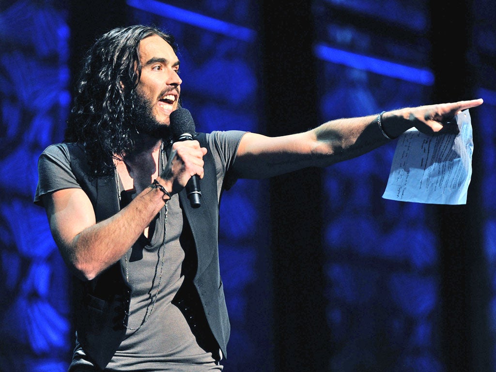 Pointing the way: Russell Brand at the Secret Policeman’s Ball at Radio City in New York
