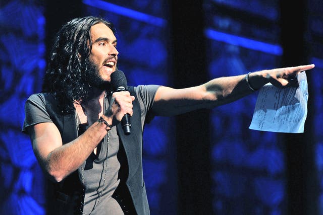 Pointing the way: Russell Brand at the Secret Policeman’s Ball at Radio City in New York