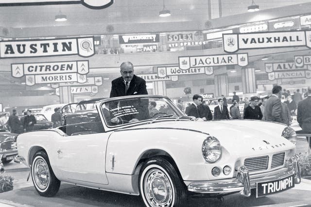 The launch of the Standard-Triumph Spitfire at the 1962 Earls Court Motor Show; it came to epitomise cool Sixties decadence