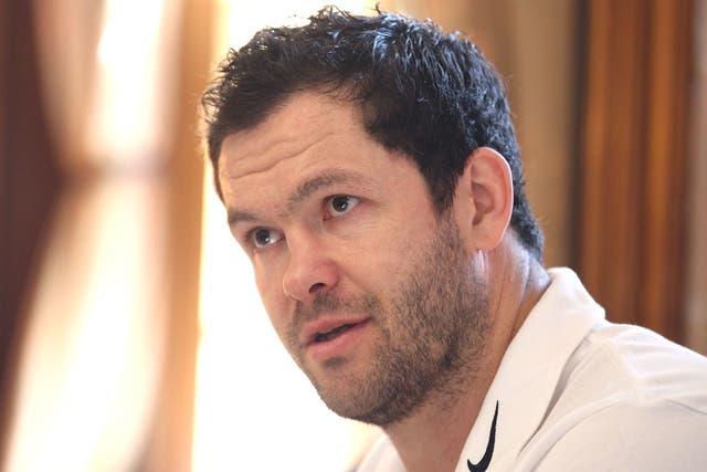 Andy Farrell, the England backs coach, talks to the press yesterday