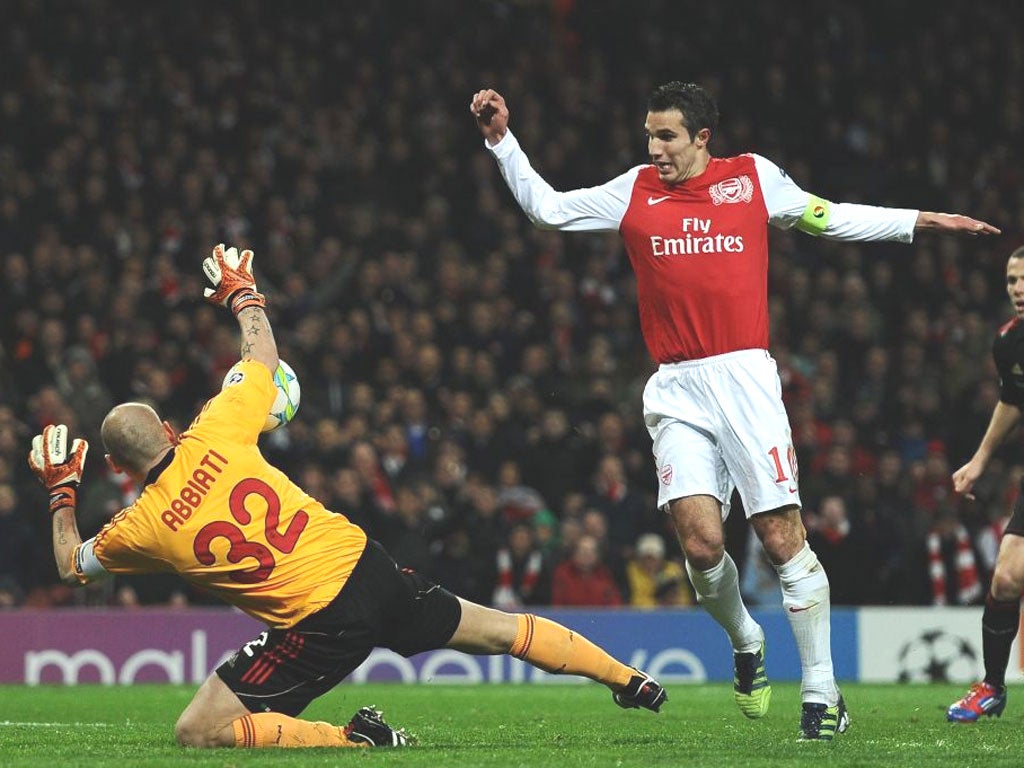 Van Persie’s duff chip proves decisive as heroic Arsenal beat Milan 3-0 but still go out of Champions League