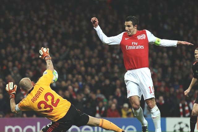 Van Persie’s duff chip proves decisive as heroic Arsenal beat Milan 3-0 but still go out of Champions League
