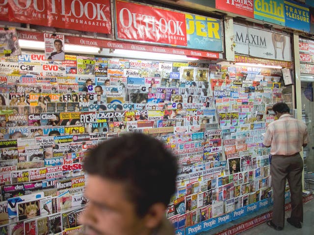 Cover stories: magazines on a newsstand at Khan Market in New Delhi