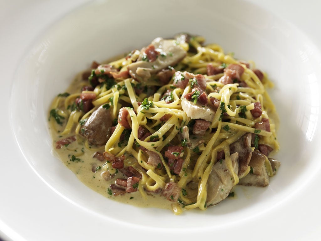 Tagliolini with ceps and bacon