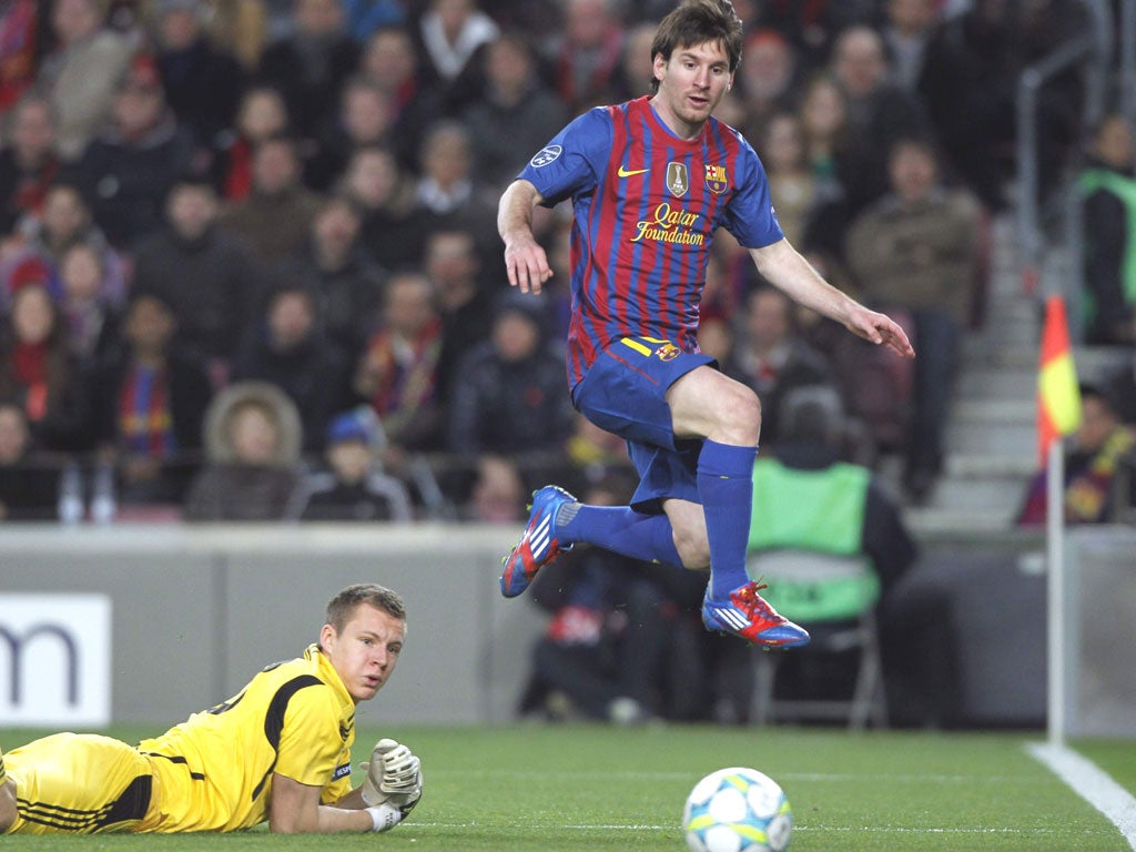Lionel Messi’s five goals at the Nou Camp last night - Fourth