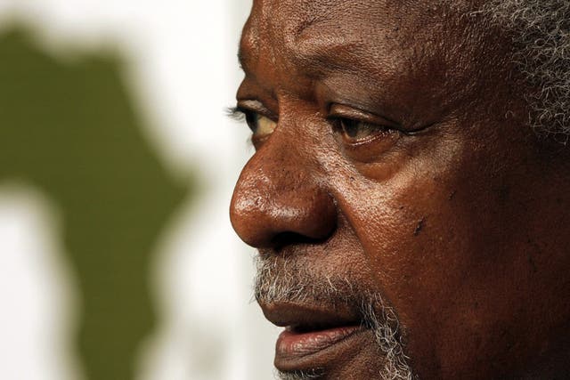 Kofi Annan said today he would urge President Bashar al-Assad and his foes to stop fighting