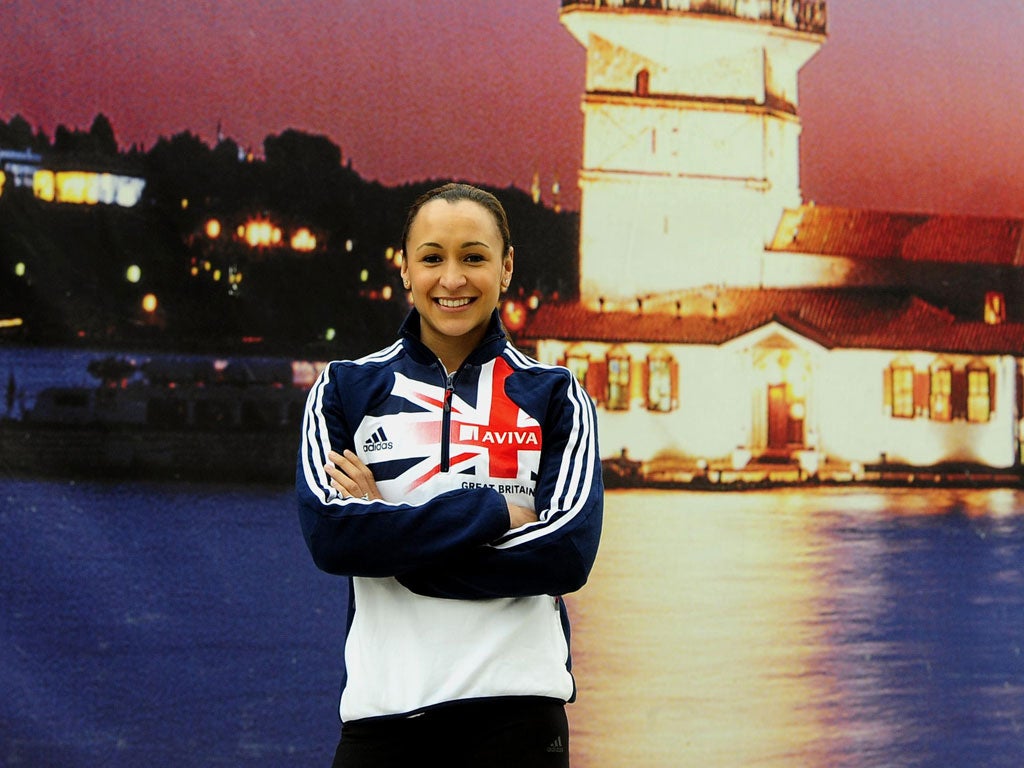 Jessica Ennis in front of an Istanbul backdrop at the Atakoy Athletics Arena yesterday