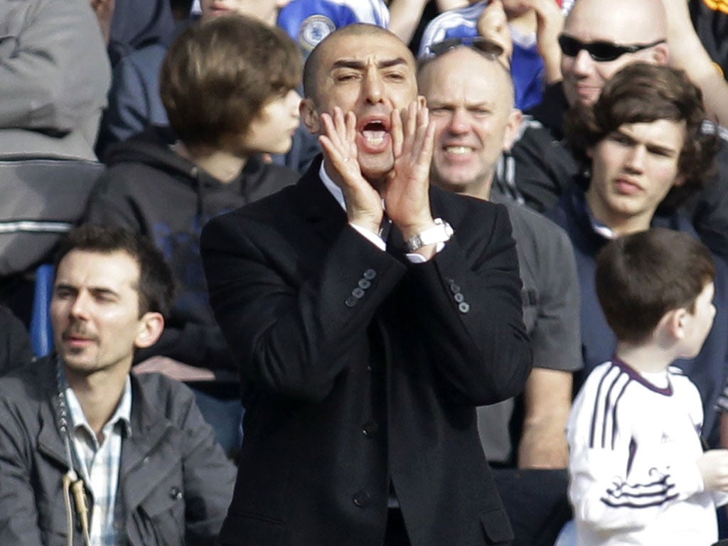 Suits you, sir: Chelsea's caretaker-manager Roberto Di Matteo wears it well on the Stamford Bridge touchline
