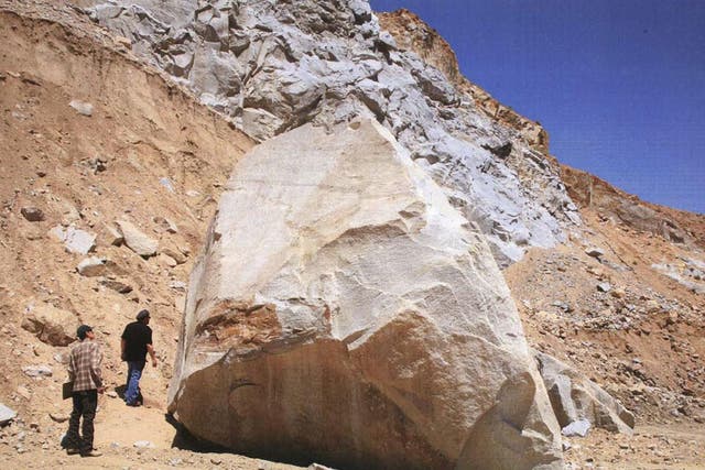 The rock, part of Michael Heizer’s work Levitated Mass, at a quarry in Riverside