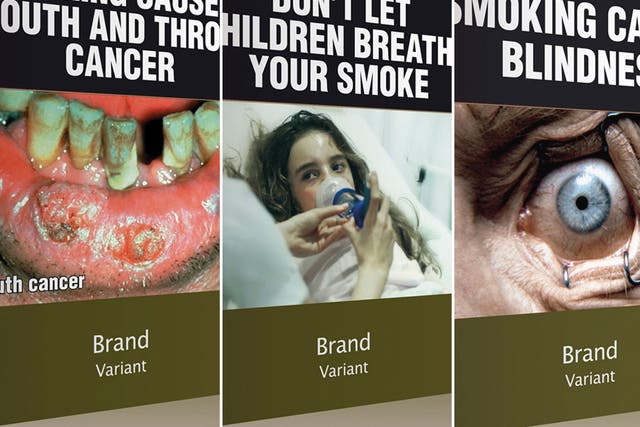 Three of the proposed models of cigarettes packs in Australia