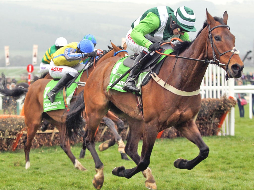 Rock on Ruby wins the Champion Hurdle under Noel Fehily yesterday