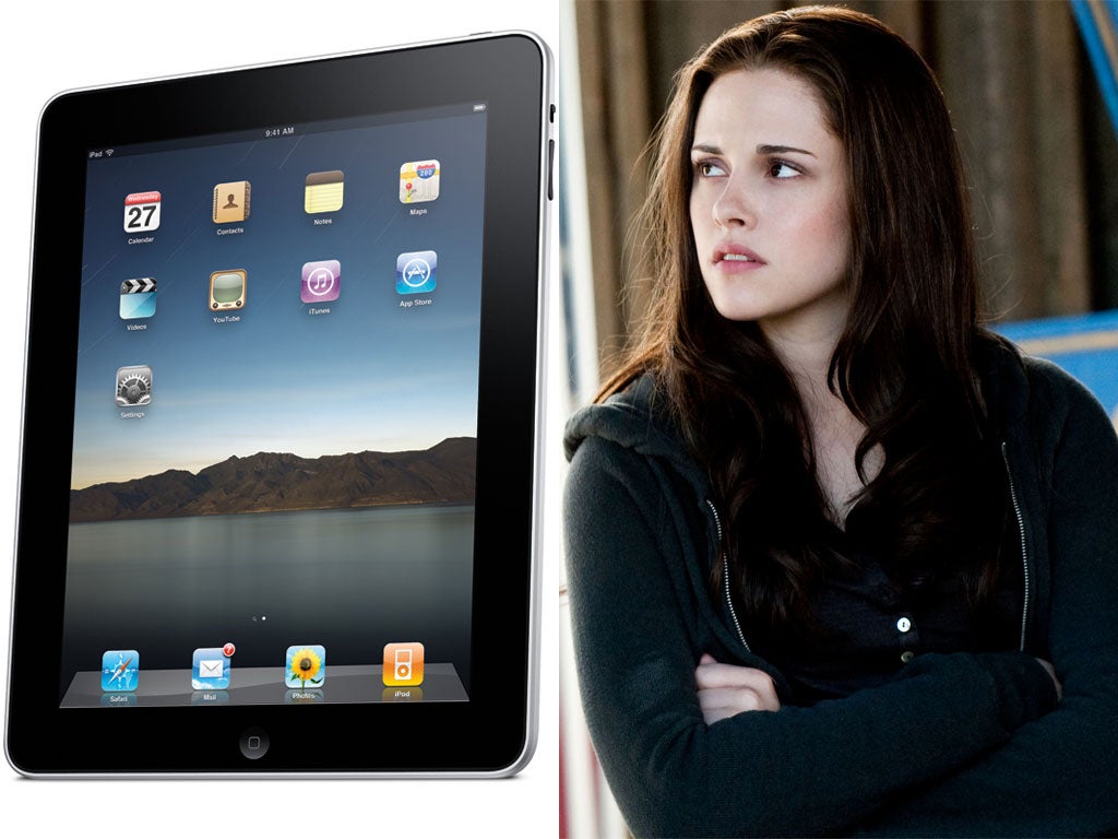 Left, tablet computers are included only a year after the smartphone first made the list. Right, Kristen Stewart, silver screen star of the Twilight saga