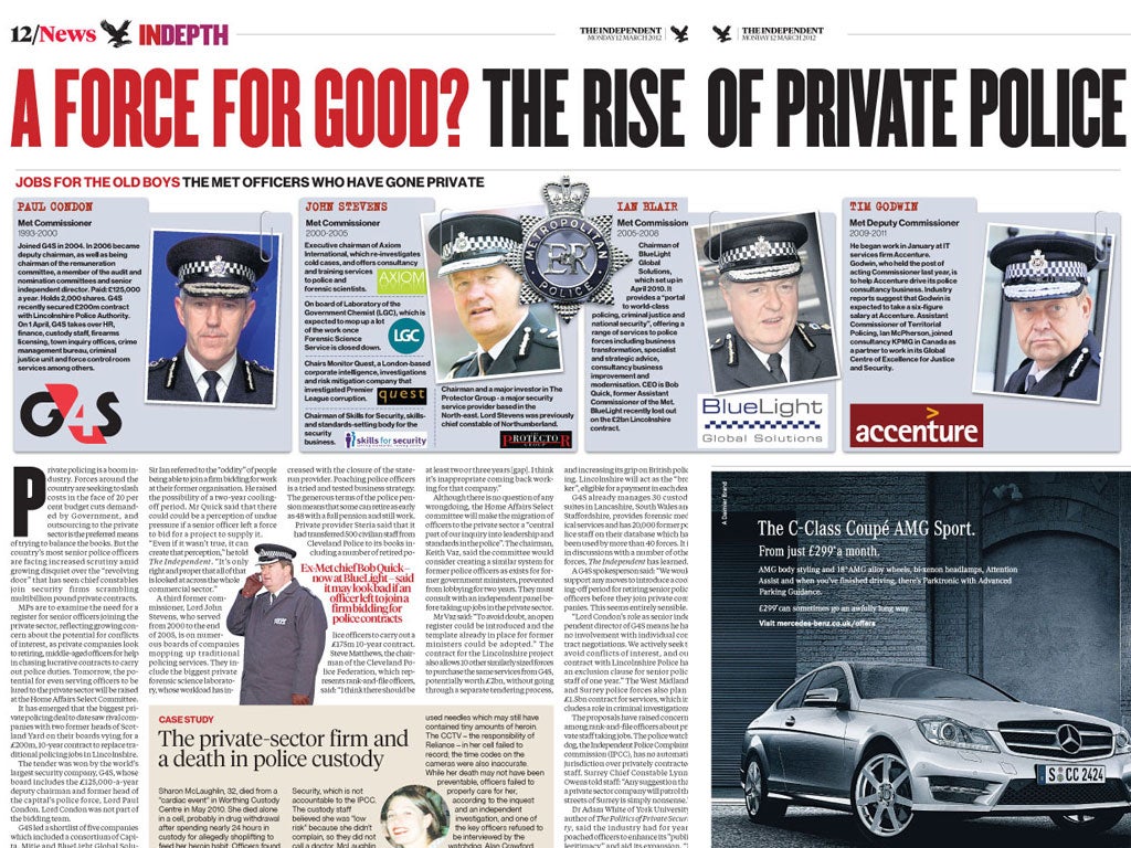 How 'The Independent' reported the growth of British police forces handing over duties to private firms