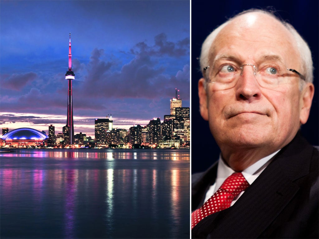 Toronto, Canada's largest city; former US vice-president Dick Cheney