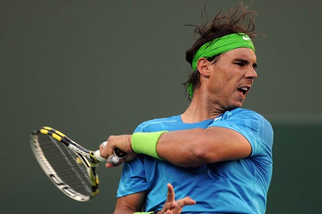Rafa Nadal in action at Indian Wells