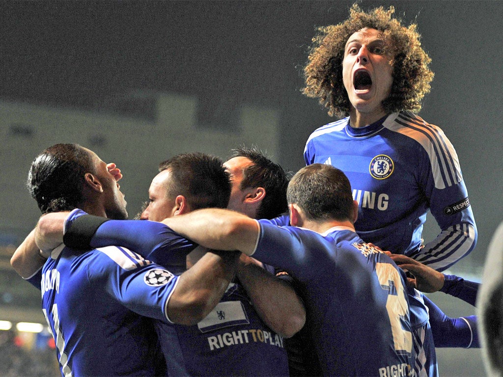 Chelsea players celebrate after John Terry scored the side's second