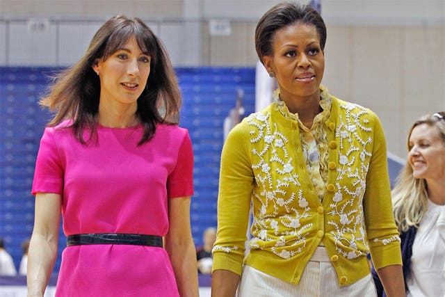 Samantha Cameron with Michelle Obama yesterday